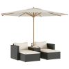 5 Piece Patio Sofa Set with Cushions Black Poly Rattan Acacia - Black