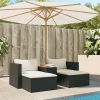 5 Piece Patio Sofa Set with Cushions Black Poly Rattan Acacia - Black