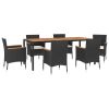 7 Piece Patio Dining Set with Cushions Black Poly Rattan - Black
