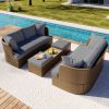 U_Style Customizable Outdoor Patio Furniture Set, Wicker Furniture Sofa Set with Thick Cushions, Suitable for Backyard, Porch. - as Pic