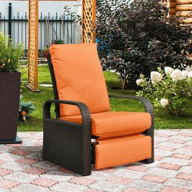 Outdoor Recliner Chair;  Automatic Adjustable Wicker Lounge Recliner Chair with 5.12'' Thicken Cushion (Color: Orange)